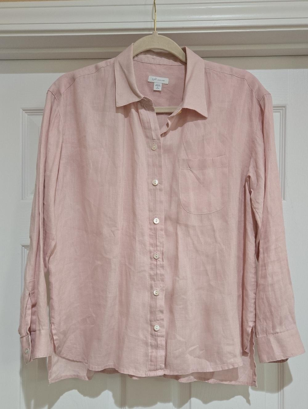 J. Jill Love Linen Pink Casual 100% Linen Button-Down Shirt Small Petite